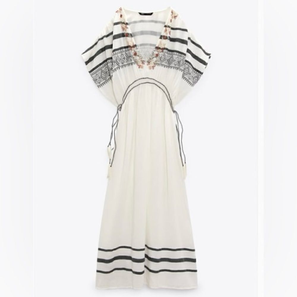 Zara BEADED KAFTAN DRESS Size M-L - Picture 2 of 12
